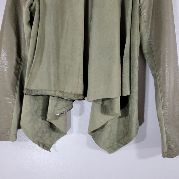 BLANK NYC olive faux leather drape front asymmetrical zip moto jacket - Picture 3 of 11